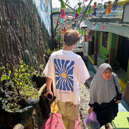 Blue Flower Tee - White